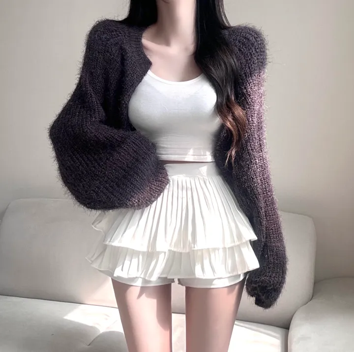 [여리핏보장!!/여친룩/9col] 보들 데일리 청순 솔잎 볼레로 가디건 벌룬핏 루즈 아방한 하찌 니트 베이직 기본 개강룩 데이트룩 봄 피크닉 간절기 벚꽃룩 러블리 세미 크롭 퍼 상세 이미지 35