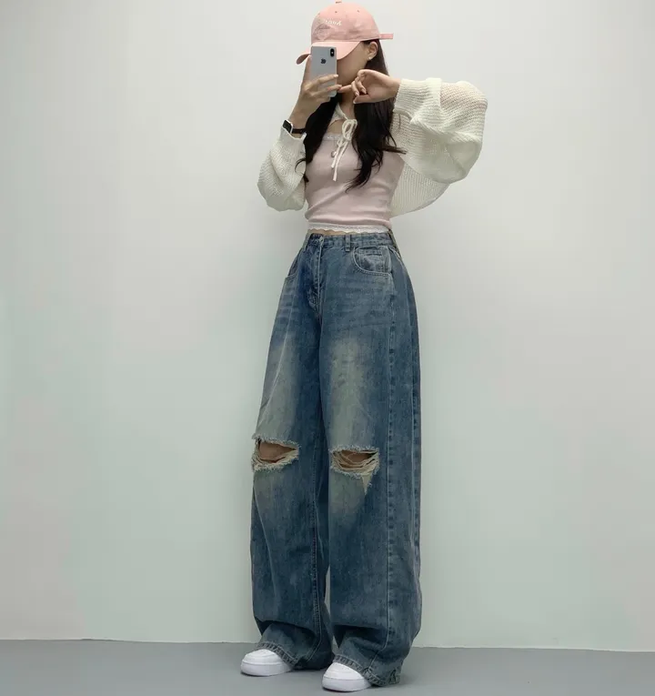 당일🚀[숏,롱/~XL/찐인생바지] 슬릿 찢청 폴딩 빈티지워싱 벌룬핏 옆핀턱 와이드팬츠 무릎트임 데님 청바지 기장선택 빅사이즈까지 오버핏팬츠 여름청바지 상세 이미지 30