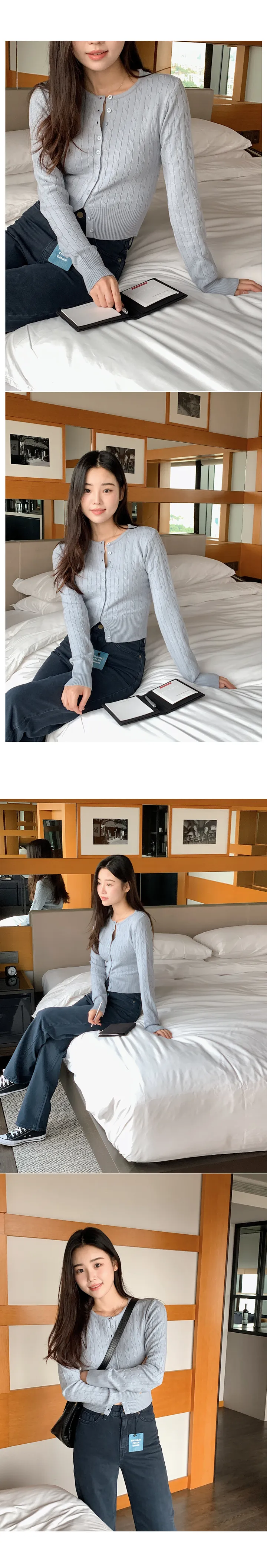 슬리밍 여리 케이블 니트 가디건 (5color) 상세 이미지 6