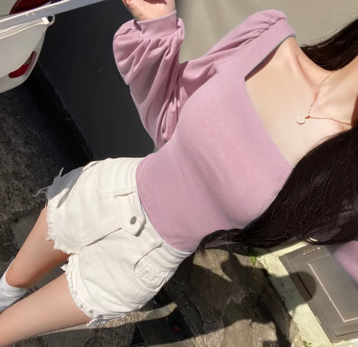 [내가 찾던 그 핏!/ -3kg보장] 4컬러 증명사진룩 군살쏙 셔링 스퀘어넥 퍼프 벌룬 긴팔 티셔츠 가을히트 청순 여리 쫀쫀 기본 베이직 이너티 상세 이미지 21