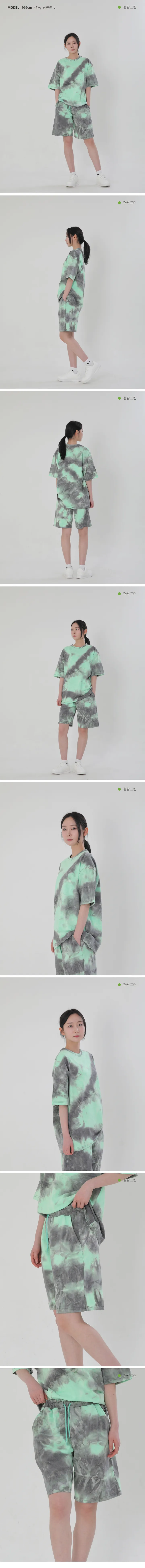 ⛱️여름바캉스준비😎 [단독] 타이다이 물나염 티셔츠 반바지 세트 여름 오버핏 반팔티 트레이닝 복 팬츠 상하의 셋업 휴양지 비치 바캉스 커플 룩 코디 상세 이미지 4
