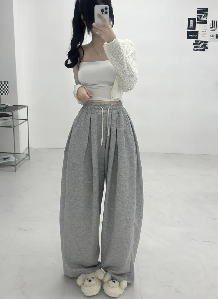 [재구매율증명/3만장돌파🌸/여름강추템] 더블 허얇골넓핏 와이드 하이웨스트 핀턱 사이드핀턱 오버핏 트레이닝 밴딩 팬츠 상세 이미지 22