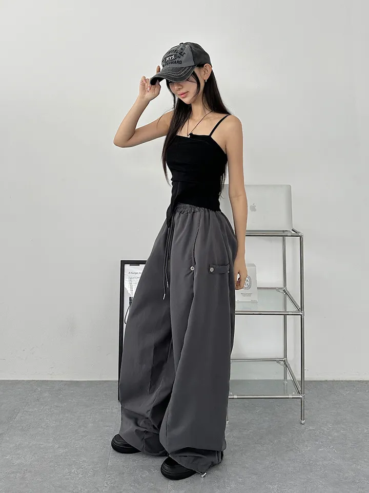 [사이드스냅🖤벌룬핏/나일론 2way스트링조절 비죠버튼 와이드팬츠] 비죠버튼벌룬와이드팬츠 상세 이미지 75