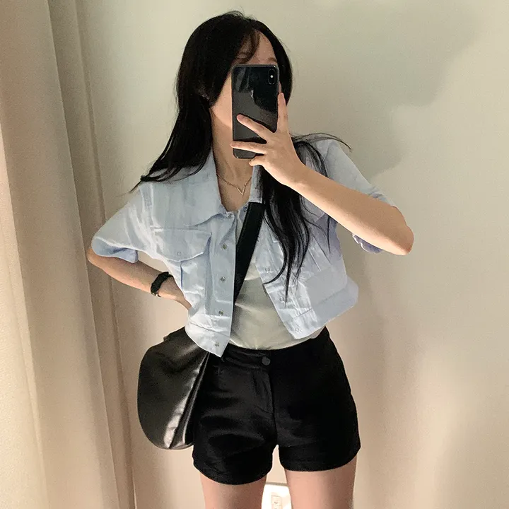 [여름*.*/핏보장🤍] 아몬드 야상 크롭 반팔 자켓 상세 이미지 8