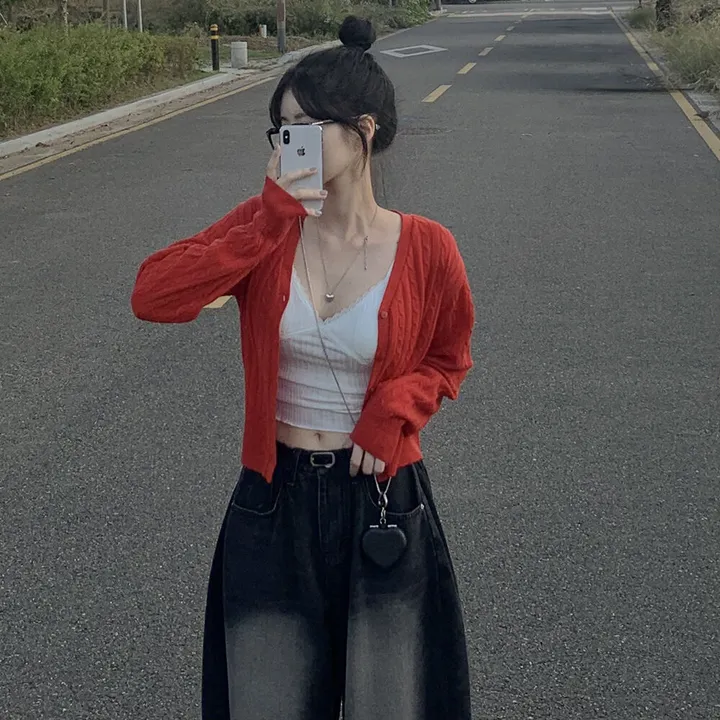 [손등덮는/기본가디건] 여리여리 케이블 꽈배기 베이직 크롭 브이넥 니트가디건 상세 이미지 12