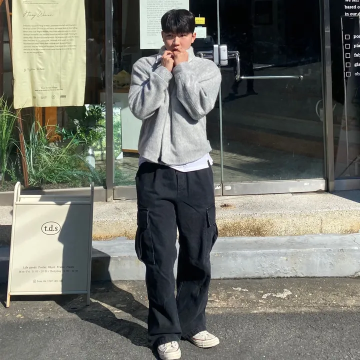 [캐주얼] 배색 남자 커플 오버핏 부클 털 모헤어 울 숏 하프 반 크롭 코트 점퍼 자켓 상세 이미지 32