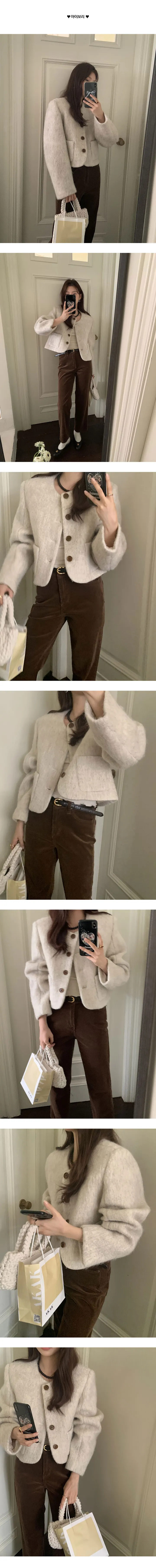 모헤어자켓 브러쉬 부클 노카라 숏 울코트 상세 이미지 2
