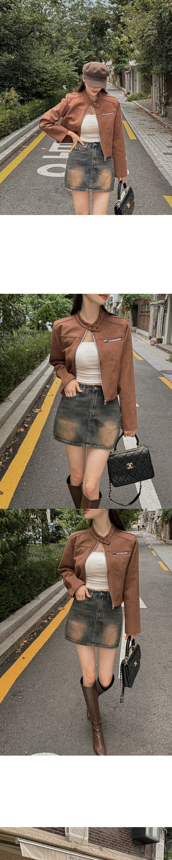 [가성비갑/강력추천🤎] 웬디스 노카라 스탠다드 포켓 반 하이넥 스웨이드 세미크롭 긴팔 점퍼 자켓 상세 이미지 20