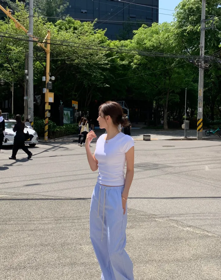 [파스텔색감/꾸안꾸룩]스트라이프 롱팬츠/스트라이프 와이드팬츠/스트라이프 밴딩팬츠/스트라이프 트레이닝팬츠 상세 이미지 8