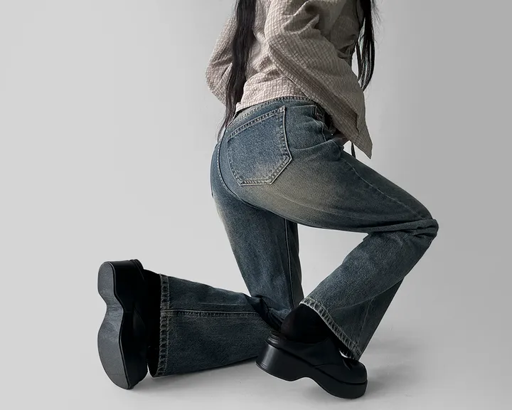 후브러쉬 빈티지 워싱 체형보정 세미 부츠컷 데님 팬츠 바지 상세 이미지 22