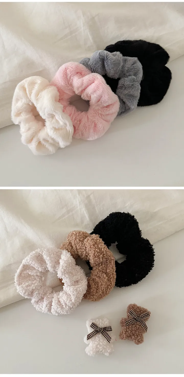 [5개세트🎁당일❤️] 14cm 빅사이즈 부드러운 밍크 가을 겨울 퍼 털 집게핀 헤어 선물세트 gift 크리스마스 집게핀 곱창끈 자체제작 헤어세트 스크런치 반묶음 헤어집게 헤어곱창 상세 이미지 10