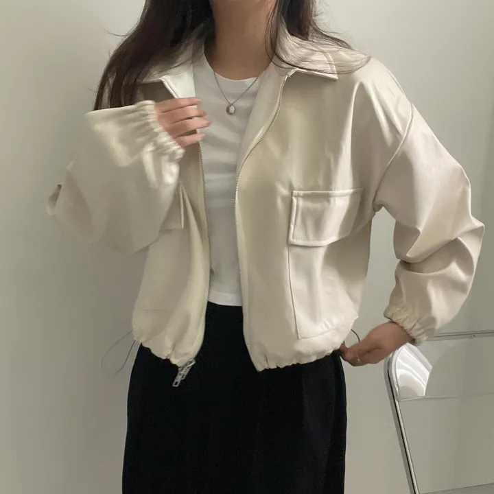 [투웨이/고퀄리티]레더 스트링 카라 크롭 라이더 숏자켓 3color 상세 이미지 34