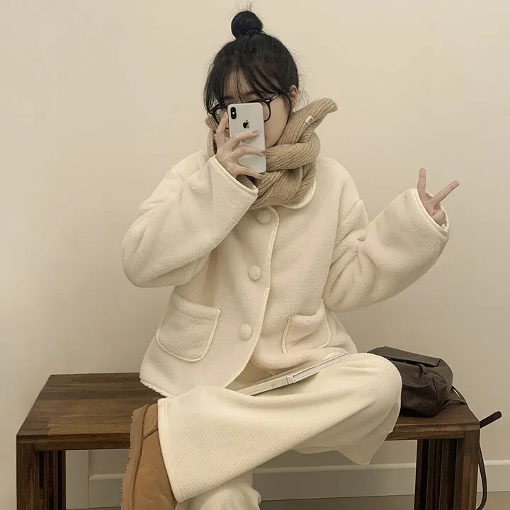[양면퍼🧸/귀여움] 아방핏 양털 후리스 뽀송 카라 덤블 퍼자켓 크롭점퍼 밍크 숏코트 상세 이미지 7