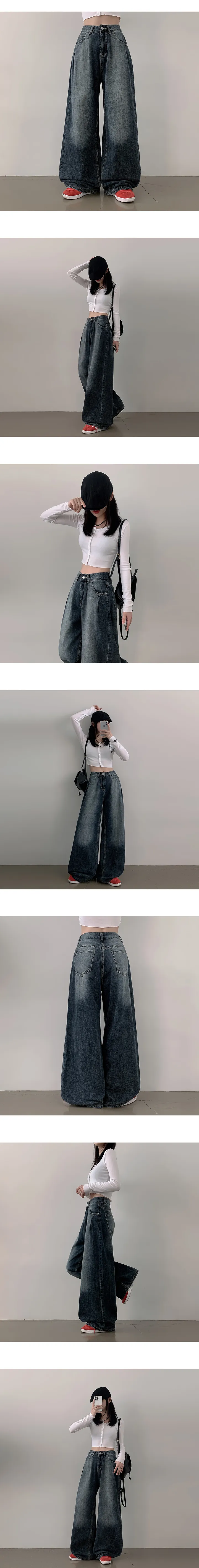 [힙한핏!/y2k] 림프 하이웨스트 핀턱 워싱 데님 와이드 팬츠 (2color) 상세 이미지 20