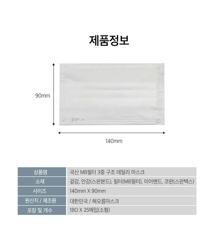 ❤️당일출고&4컬러❤️ 국산 해오름 KFAD 일회용 덴탈마스크 숨쉬기편한 여름 대형 소형 50매 상세 이미지 14