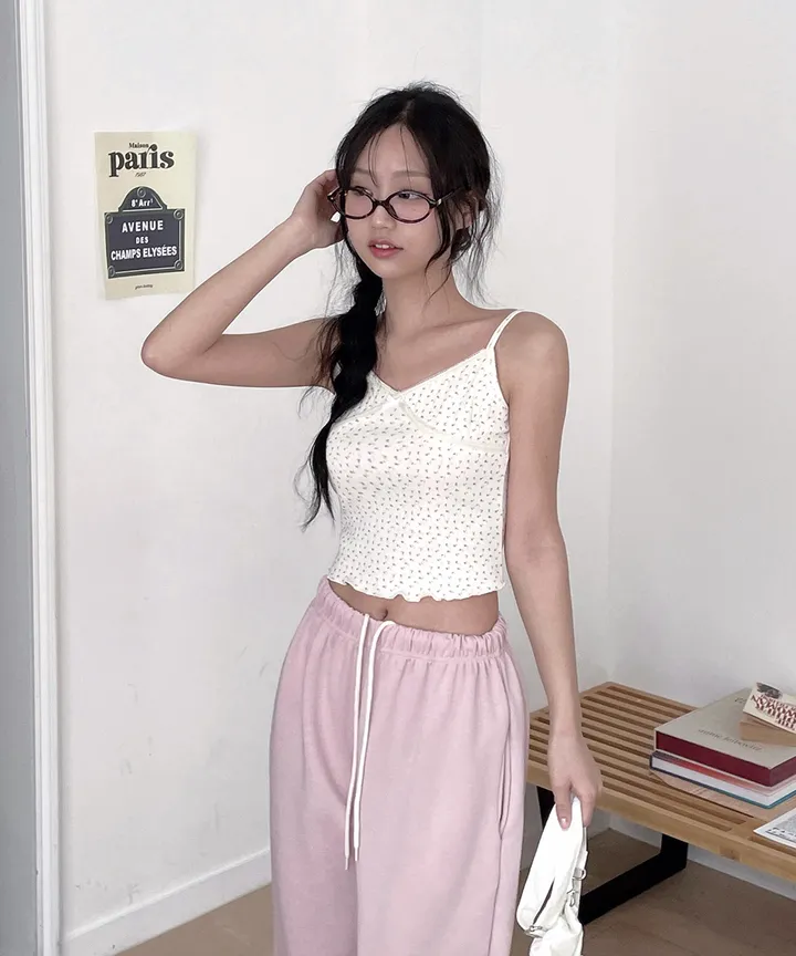 [러블리룩🫧💗] 럼블 잔꽃 패턴 플라워 레이스 골지 나시 가디건 세트 봄 가을 / 나시 가디건 레이어드 아우터 봄가디건 봄옷 뮤잉 상세 이미지 11