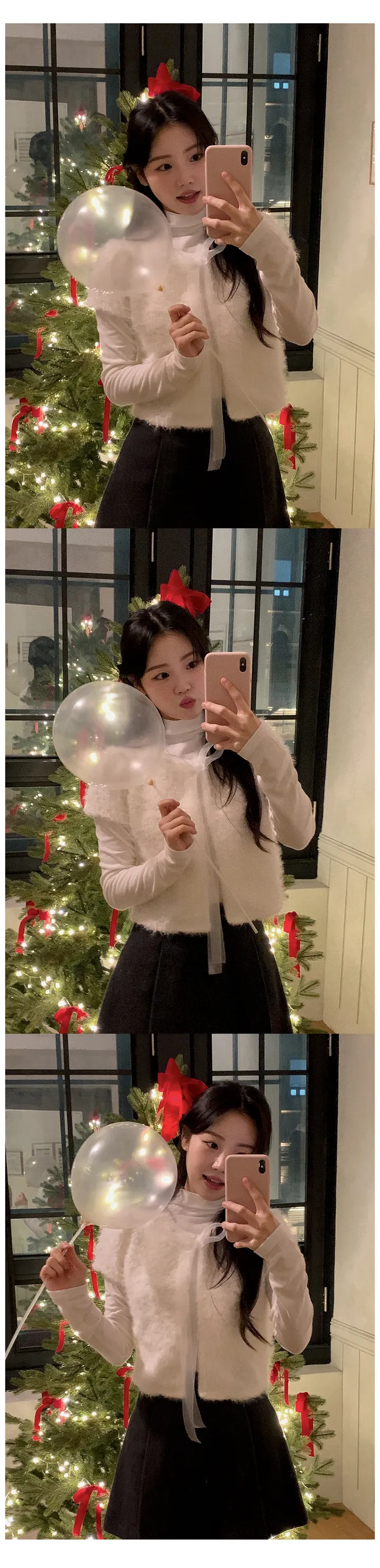 [하객룩][리본탈부착가능][리본 셋트][MADE][자체제작][국내 생산]스노우 시어 쉬폰 리본 퍼 반팔 가디건 (3color) 상세 이미지 11
