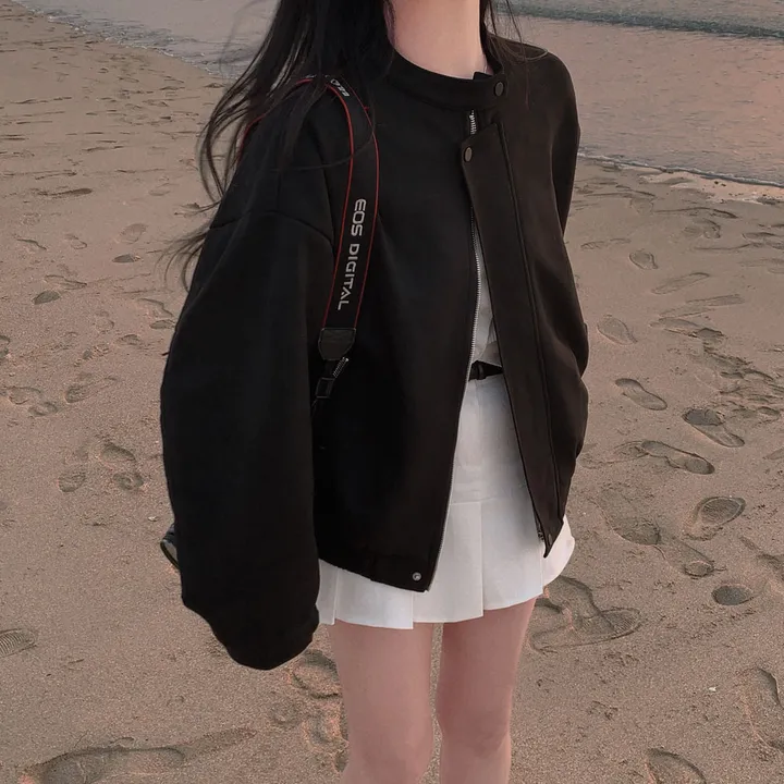 [오버핏!🖤/주문폭주✨]모던 바이커 스웨이드 아방 블루종 오버핏 자켓 상세 이미지 8