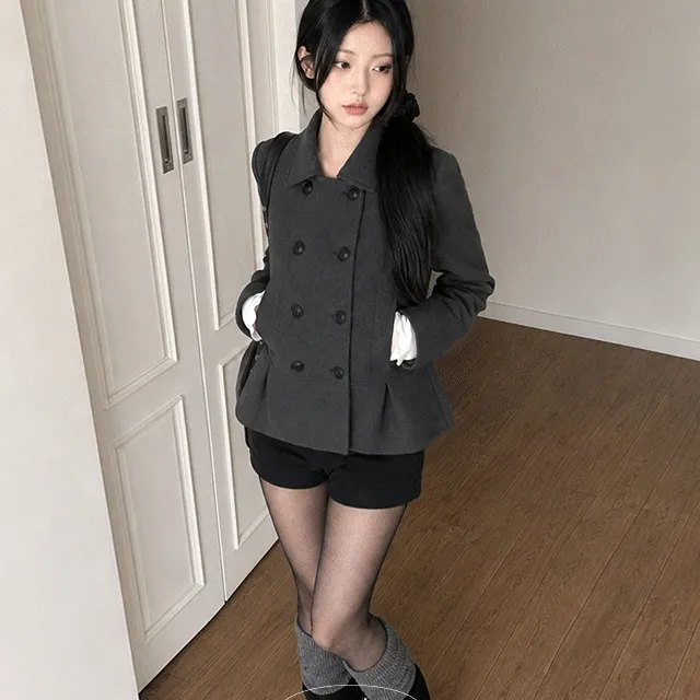 [핏보장🖤/소재선택O] 라인 페플럼 숏 코트 가을 겨울 자켓
