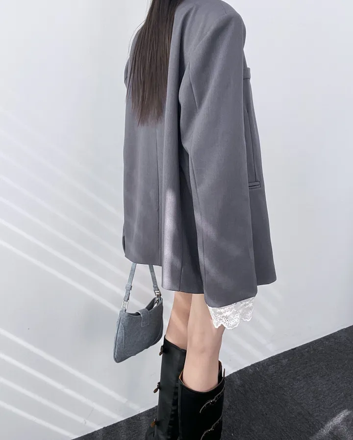 *핏대박레이스자켓* 봄옷 자켓 오버핏 레이어드 레이스 노카라 자켓 박시핏 봄아우터 봄자켓 레이스자켓 상세 이미지 44