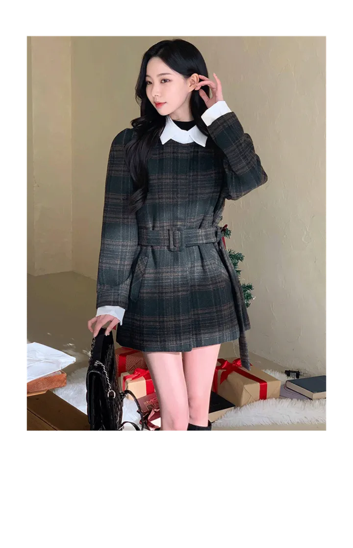 [신상🌹] 이브 벨트코트 / 벨트자켓 레이어드 자켓 체크자켓 체크코트 무스탕 하객룩 트위드자켓 하프코트 떡볶이코트 울자켓 모직자켓 핸드메이드 코트 숏코트 울코트 모직코트 퍼자켓 상세 이미지 5