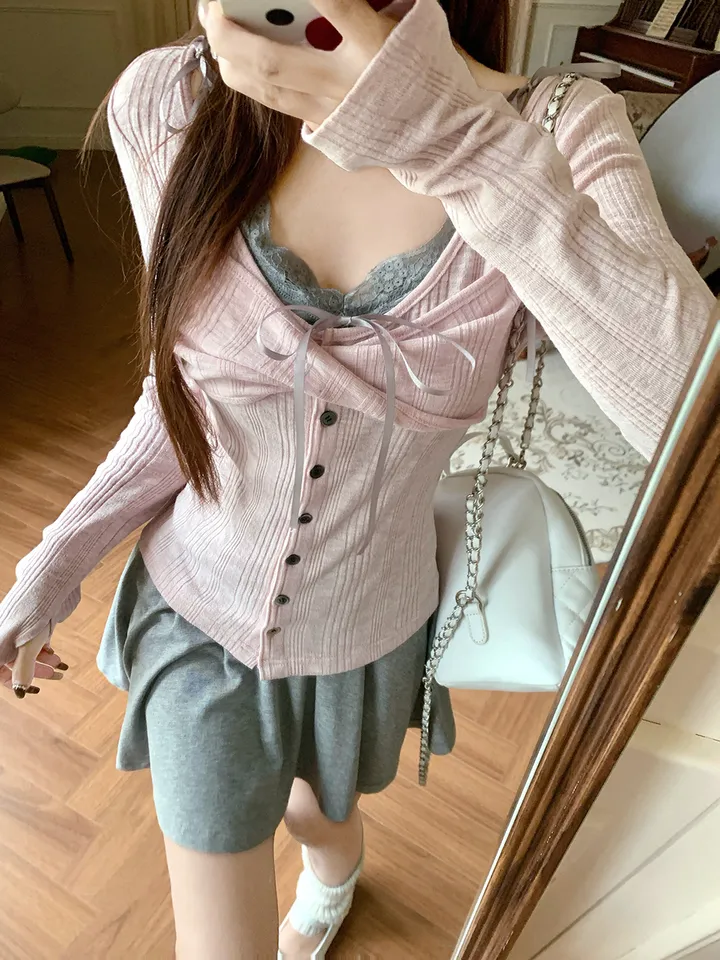 [발레코어 쓰리피스 러블리 페미닌룩] 로안 3pcs 레이어드 나시+가디건+스커트 쓰리피스 세트 상세 이미지 26