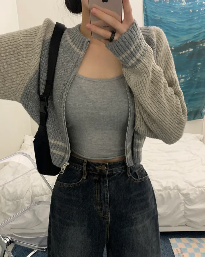 bori two way raglan crop Knit zip-up (3color) 상세 이미지 3