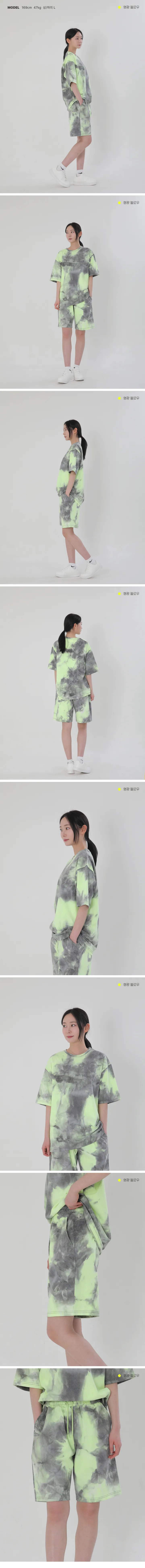 ⛱️여름바캉스준비😎 [단독] 타이다이 물나염 티셔츠 반바지 세트 여름 오버핏 반팔티 트레이닝 복 팬츠 상하의 셋업 휴양지 비치 바캉스 커플 룩 코디 상세 이미지 7