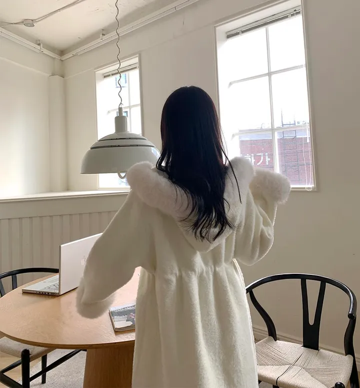 연말강추!💗 폭스퍼 밍크 후드 앙고라 스트링 페이크퍼 코트 상세 이미지 6