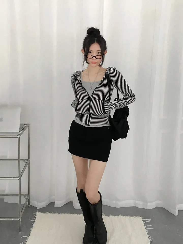 [말라핏보장❣️슬림핏 데일리 잔단가라 골지 후드집업] 로티단가라슬림후드집업 상세 이미지 15
