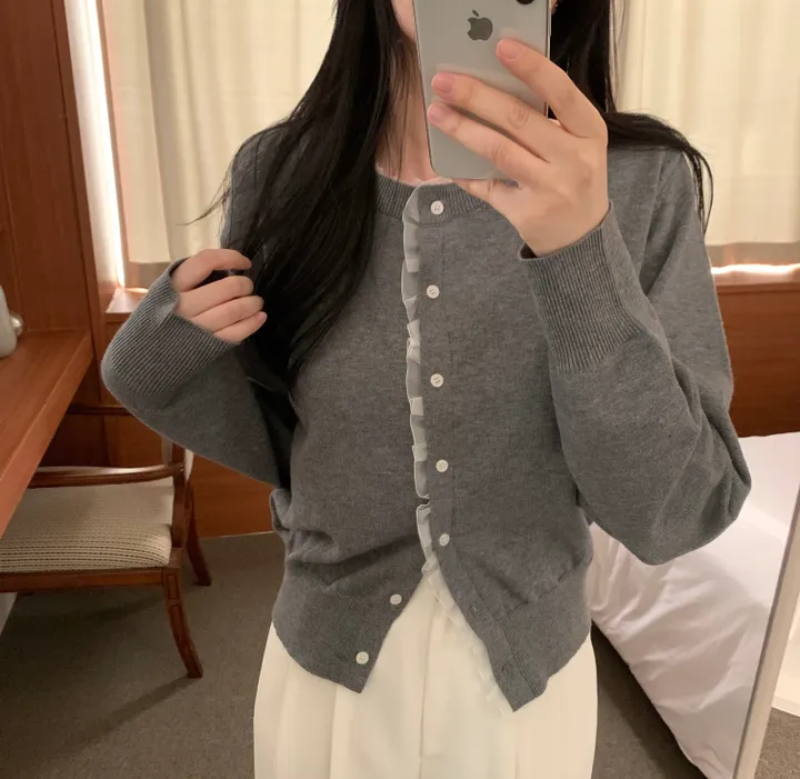 샤 셔링 프릴 레이스 가디건 상세 이미지 3