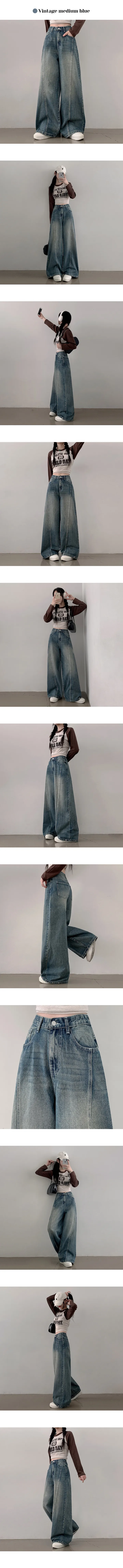 3일할인[2XL까지!/숏,기본,롱/핏조절O] 르반 하웨스트 절개 스티치 워싱 와이드 데님 팬츠 (4color) 상세 이미지 7