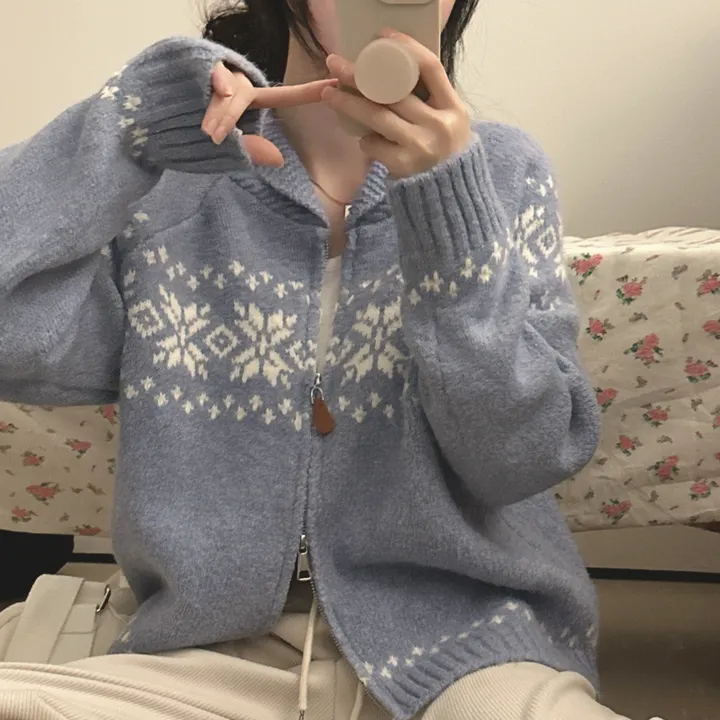 [노르딕,눈꽃️] 투웨이 루즈핏 도톰 니트 집업 3color 상세 이미지 16