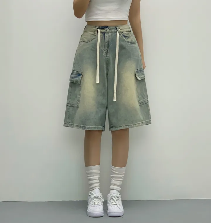 [인생버뮤다/~XL/5부기장] 버블 빈티지 워싱스트링 카고 버뮤다팬츠 5부 데님팬츠 청반바지 숏팬츠 여름팬츠 선데이이브닝 상세 이미지 9