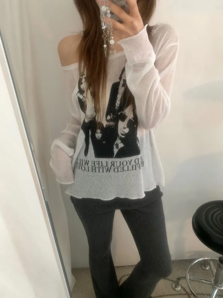 シースルーラブプリントオフTシャツ | ファッション通販サイト NUGU