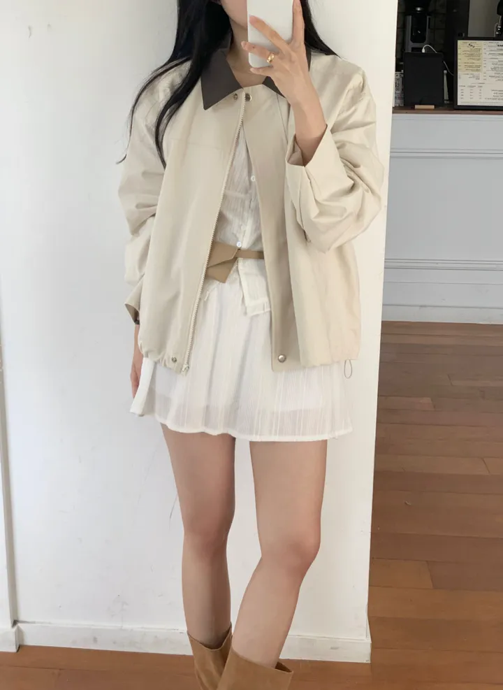 [🌷봄아우터/당일출고] 배색 카라 오버핏 야상 자켓 (숏야상/야상점퍼) 상세 이미지 7