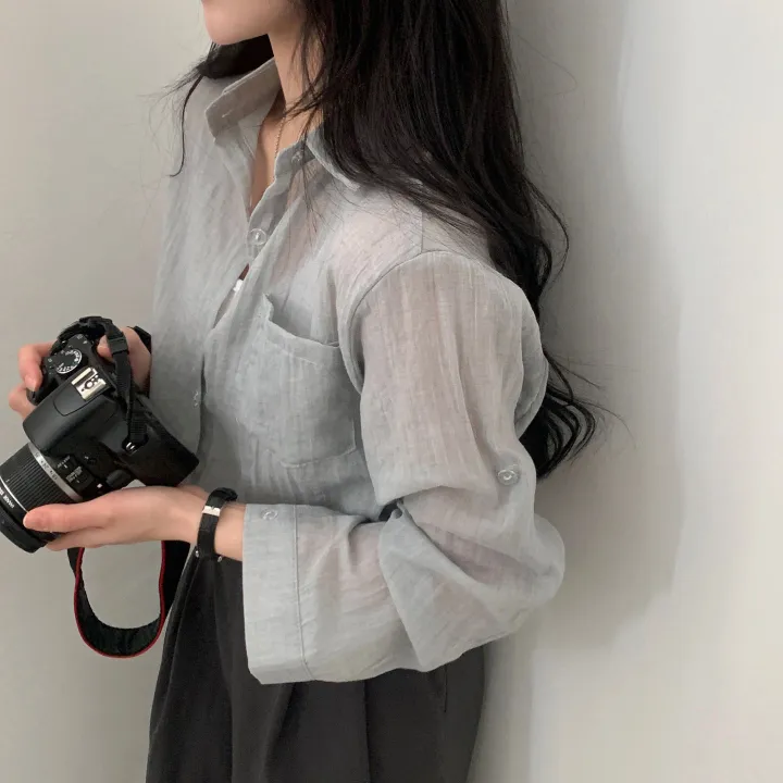 [살안타템17컬러✨/크롭&루즈핏] 햇빛차단, 린넨 시스루 루즈핏 거즈 셔츠/남방 블라우스 상세 이미지 49