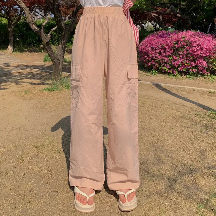 [묶음할인🎁간절기🤎롱&숏/진짜강추ㅠ] 아이스 바스락 나일론 썸머 카고 와이드 트레이닝 팬츠 하이웨스트 밴딩 봄 츄리닝 바지 냉장고 벚꽃룩 꽃놀이룩 개강여신 6COL 상세 이미지 23