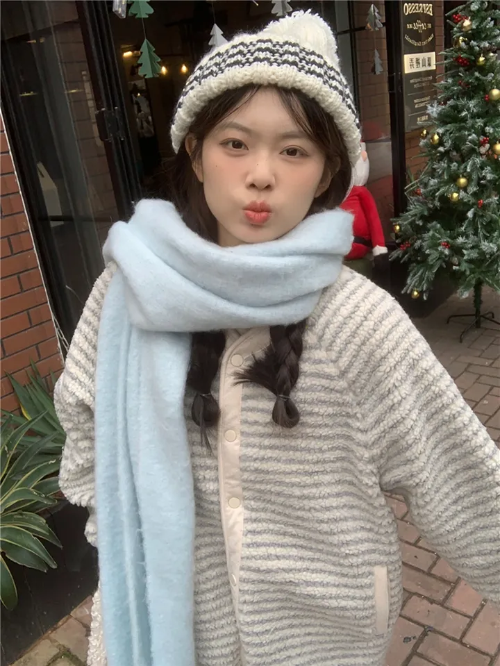 [봄신상💗/누빔안감]크림소다 잔줄 스트라이프 뽀글이 양털 논카라 자켓 상세 이미지 15