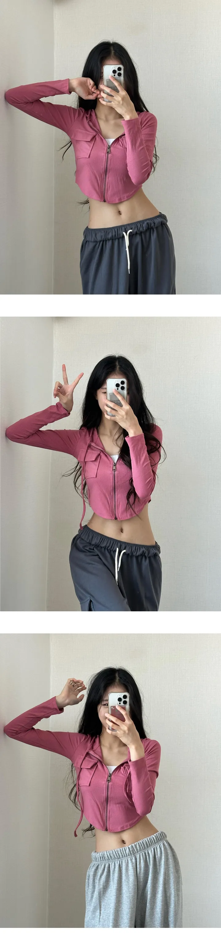 당일🚀 [ 2개 묶음할인,모델소장]  y2k 힙카고 투포켓 슬림 U라인 후드 집업 상세 이미지 4