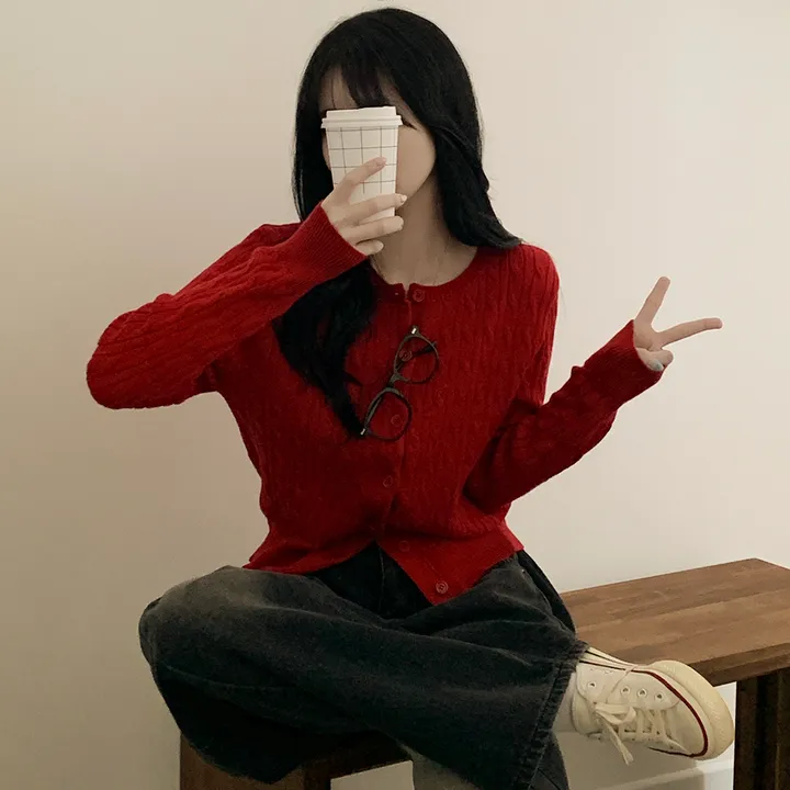 [고퀄!/가디건의 정석] 꽈배기 라운드 케이블 기본 세미크롭 긴팔 봄가디건 상세 이미지 14