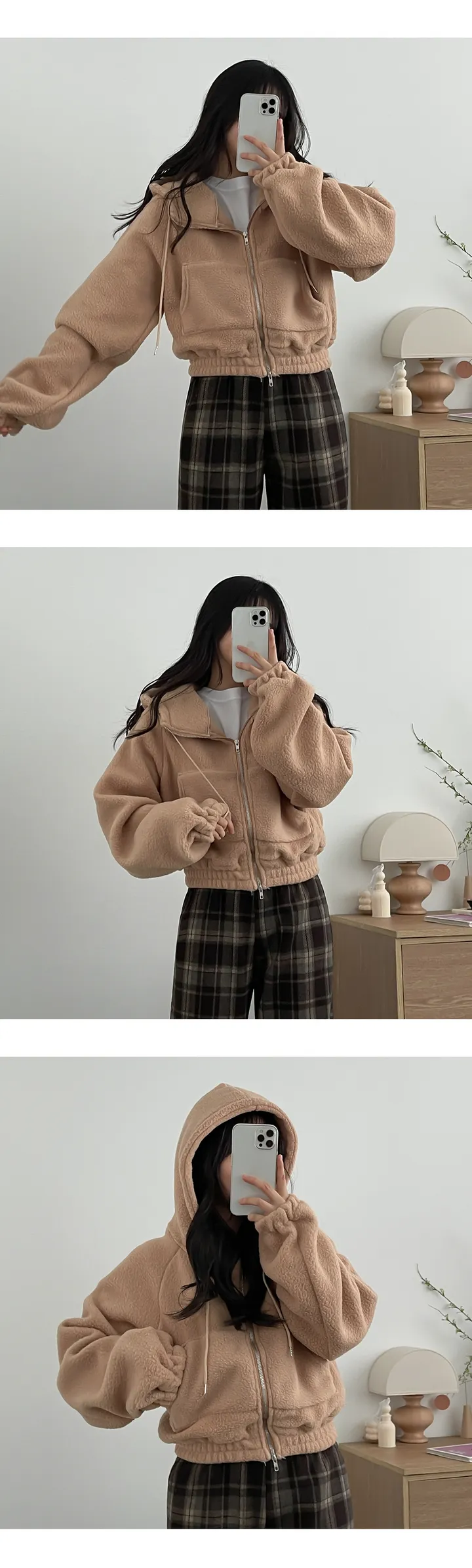 양털 덤블 크롭 후드 집업 상세 이미지 4