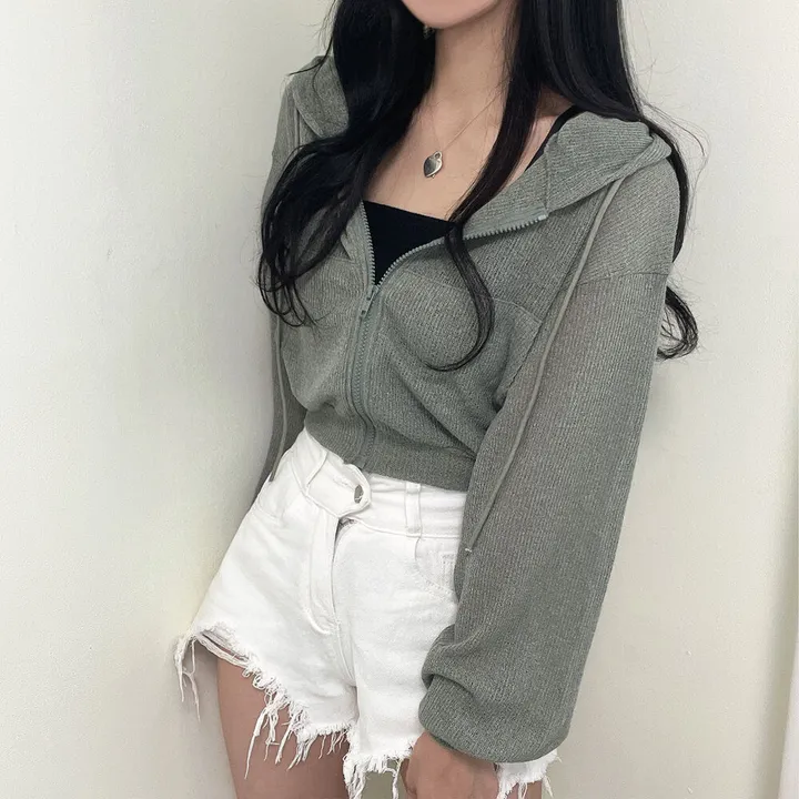 (썸머~,자외선차단) 린넨 크롭 여리 후드 집업 가디건 상세 이미지 13