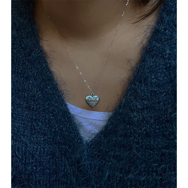 써지컬 발렌타인 래터링 하트 목걸이 빈티지 레이어드 유니크 목걸이 상세 이미지 6