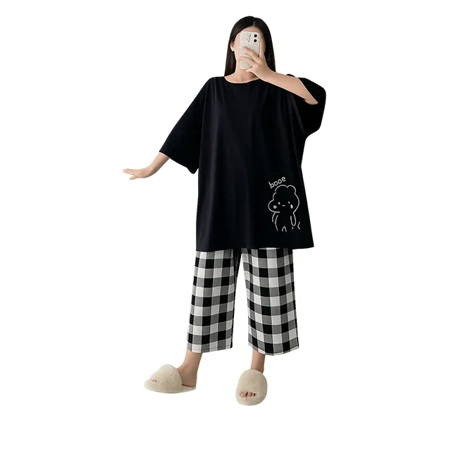 오버핏 7부 파자마 2종세트/빅사이즈/M~4XL(45~150)KG/COLOR블랙,스카이,핑크 상세 이미지 2