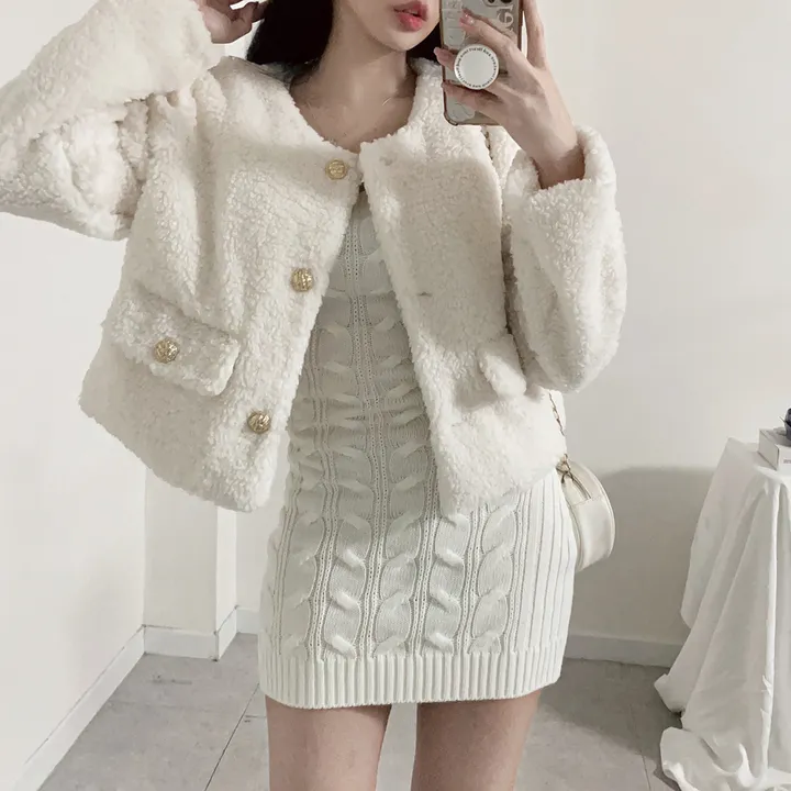 블랙입고 [누빔안감] 베릴 도톰 양털 트위드 노카라 숏자켓 (하객룩,연말룩/3color) 상세 이미지 13