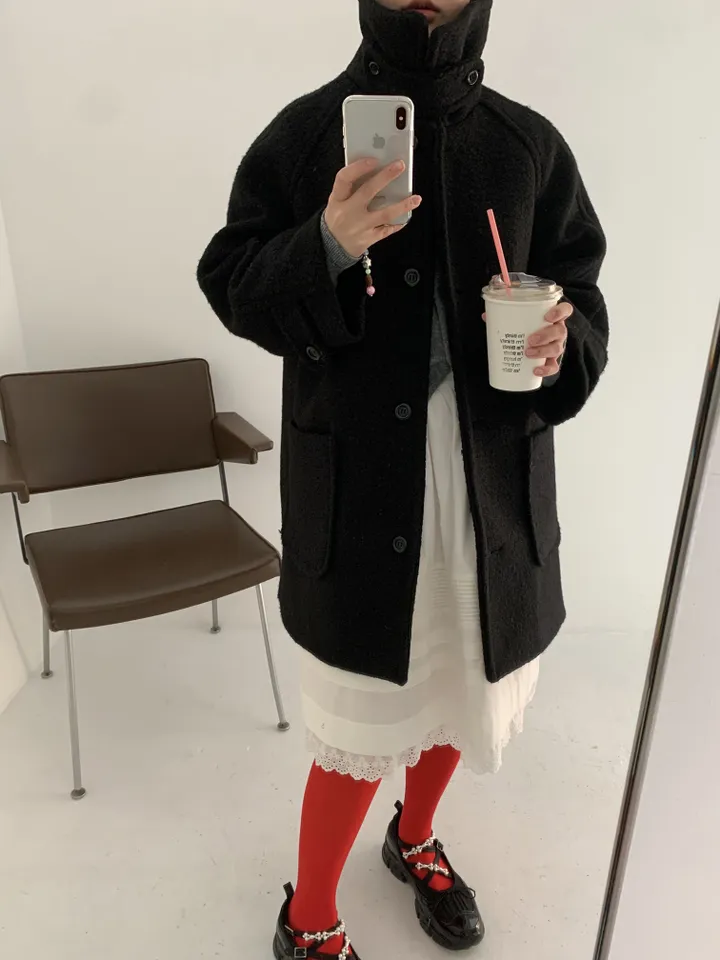 boucle high neck half coat (3color) 상세 이미지 25