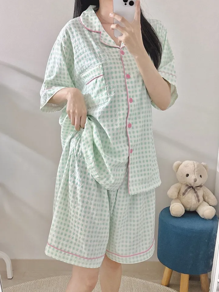 [99~120사이즈🧡미친편안함] 면 잠옷 빅사이즈 홈웨어 파자마 바지 여름 체크 숙면 선물 100 110 3xl 4xl 5xl 6xl 상의 통통녀 플러스 큰잠옷 커플 상하세트 상세 이미지 10