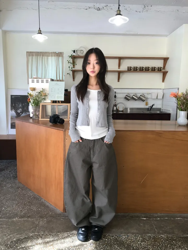 슬림핏 숏 골지 가디건 상세 이미지 17