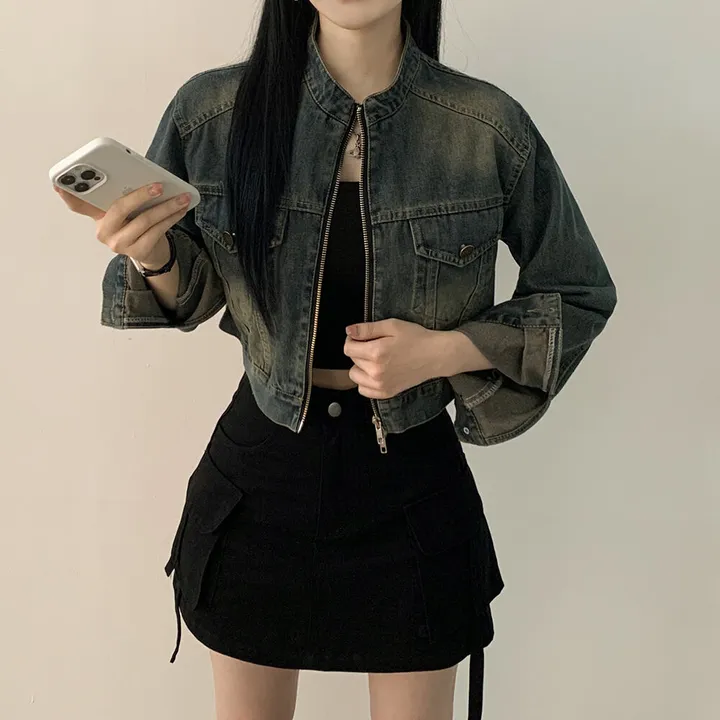 [빈티지힙] 투웨이 데미지 바이커 크롭 워싱 데님 자켓 상세 이미지 19